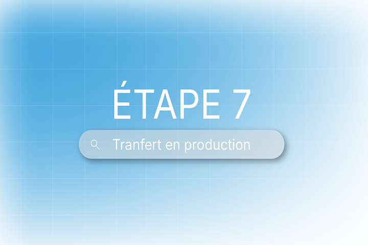 Illustration de l’étape 7 dans le développement de dispositifs médicaux spécifiques, mettant en avant le transfert en production
