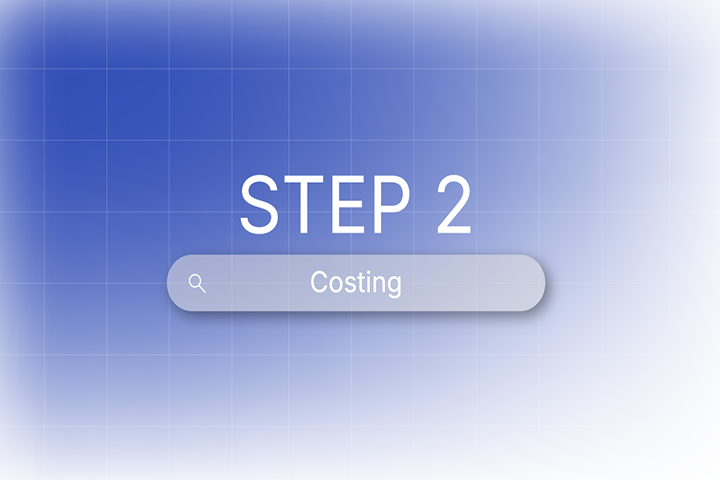 Illustration of step 2 in custom medical devices, showcasing costing process